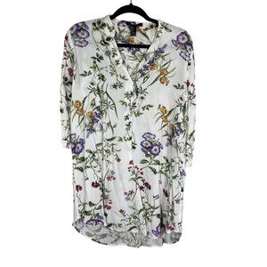 Colorful Floral Tunic Top White S Resort Preppy Botanical Cottage Feminine Chic